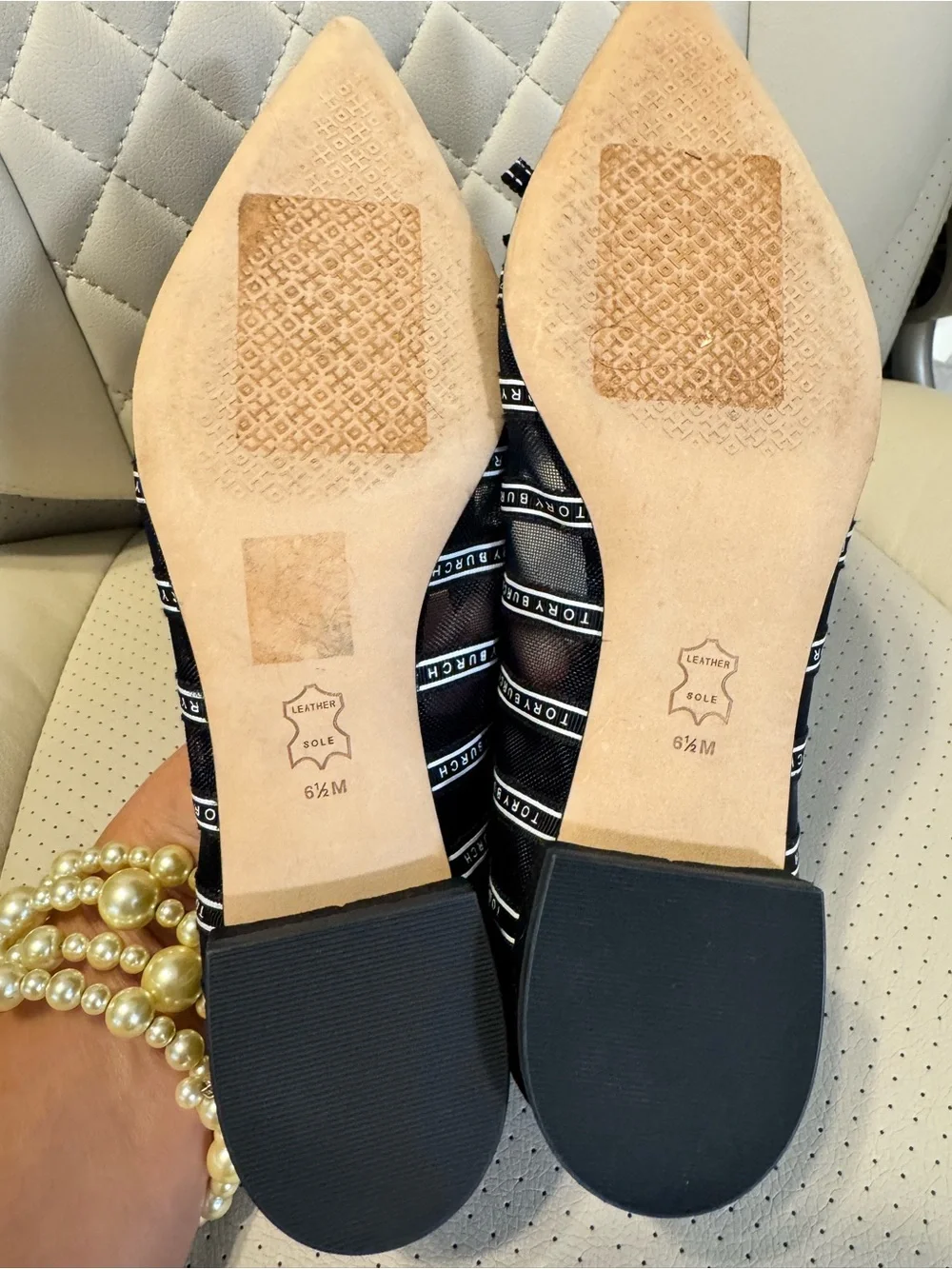 Tory Burch Black Logo Ribbon Pointed-Toe Flats – Size 6.5